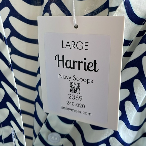 NWT Lesley Evers shirt dress pockets Harriet Navy Scoops large - Picture 4 of 4